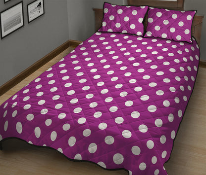 Purple And White Polka Dot Pattern Print Quilt Bed Set