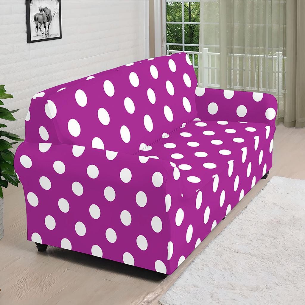 Purple And White Polka Dot Pattern Print Sofa Cover
