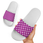 Purple And White Polka Dot Pattern Print White Slide Sandals