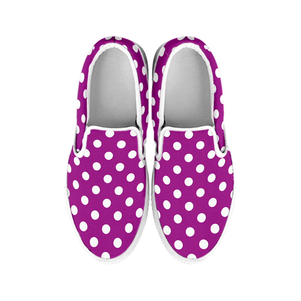 Purple And White Polka Dot Pattern Print White Slip On Shoes