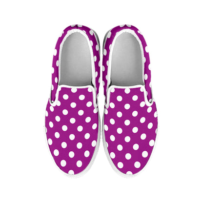 Purple And White Polka Dot Pattern Print White Slip On Shoes