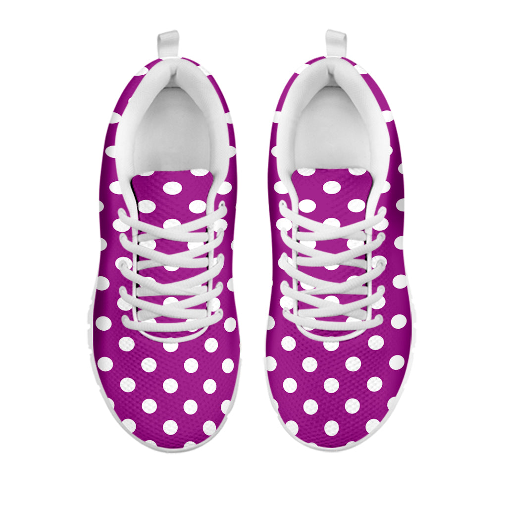 Purple And White Polka Dot Pattern Print White Sneakers