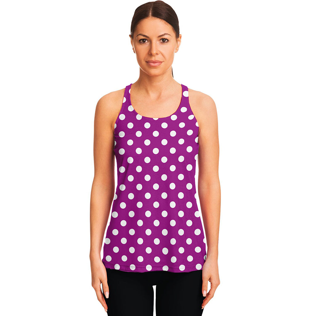 Purple And White Polka Dot Pattern Print Women's Racerback Tank Top
