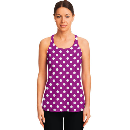 Purple And White Polka Dot Pattern Print Women's Racerback Tank Top
