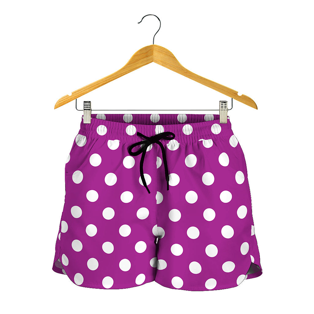Purple And White Polka Dot Pattern Print Women's Shorts