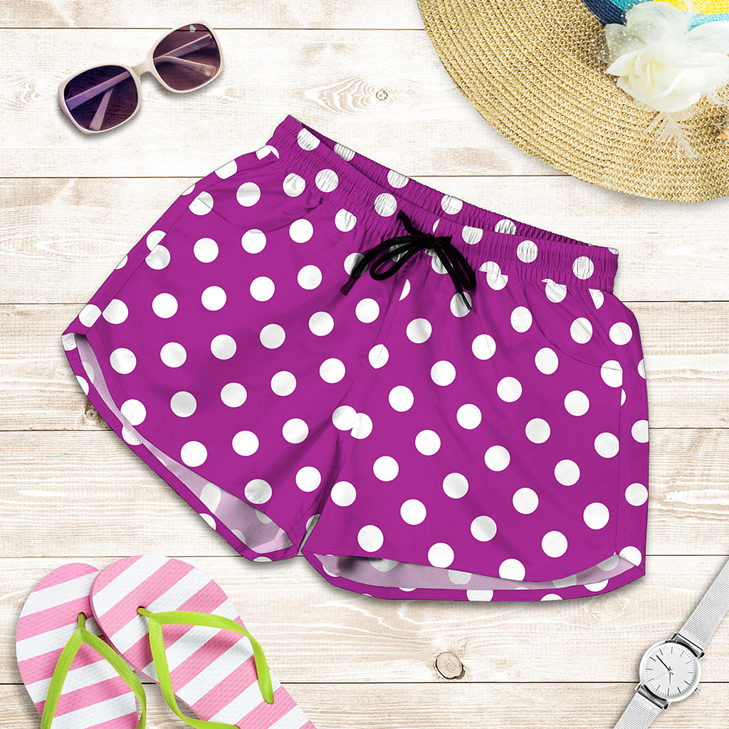 Purple And White Polka Dot Pattern Print Women's Shorts