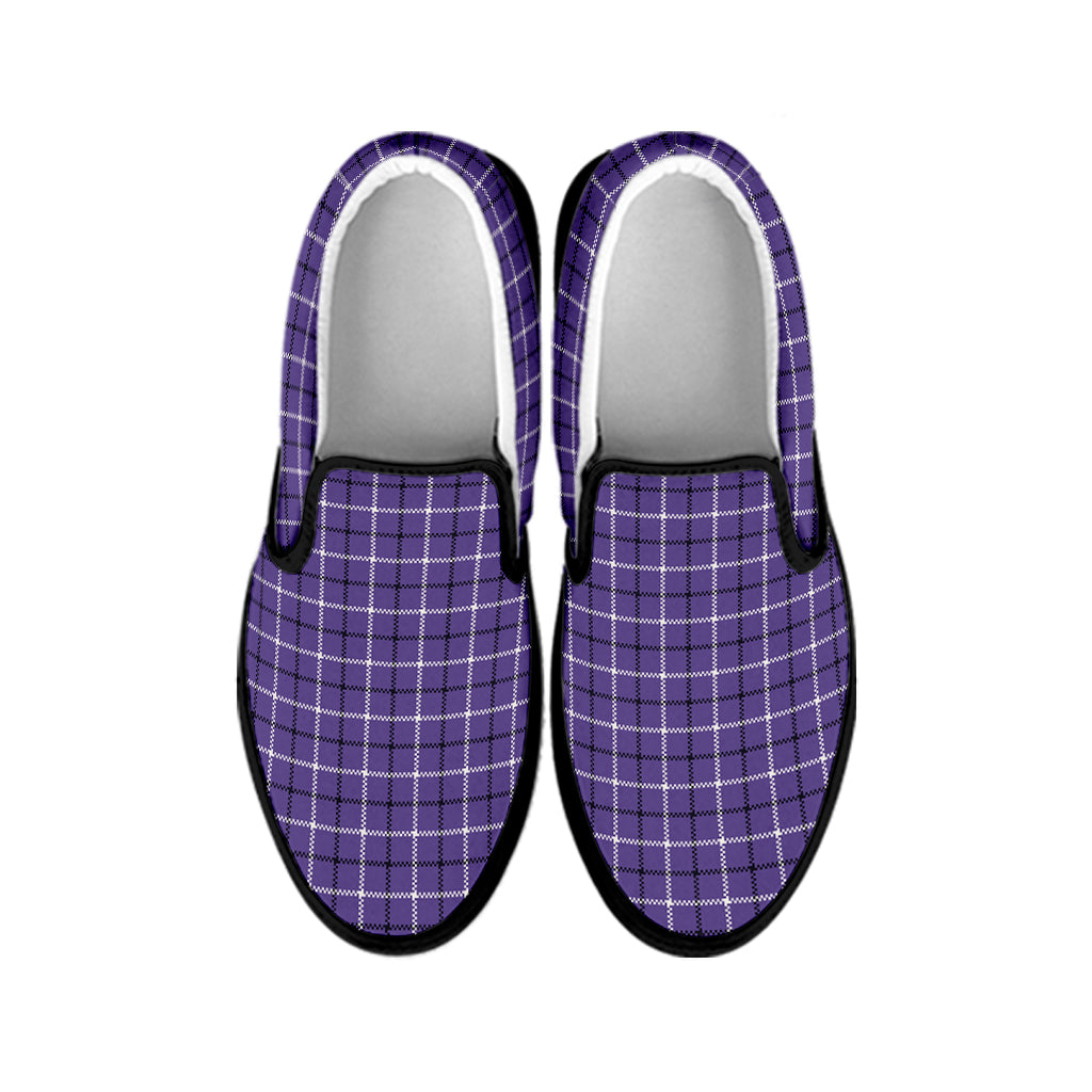 Purple And White Tattersall Print Black Slip On Shoes