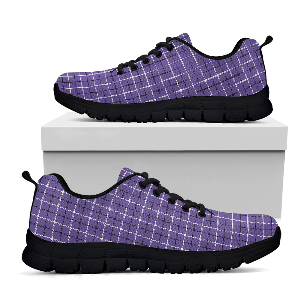Purple And White Tattersall Print Black Sneakers