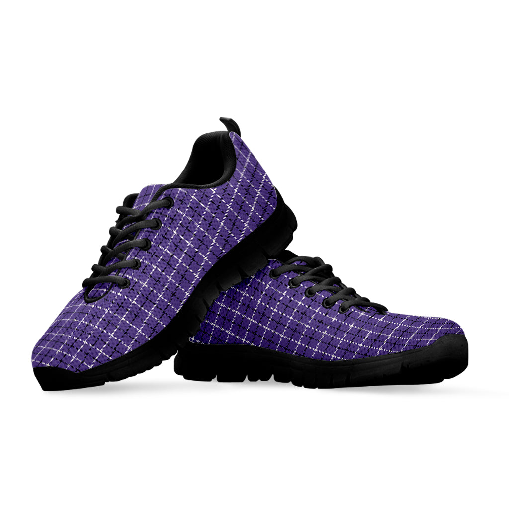 Purple And White Tattersall Print Black Sneakers