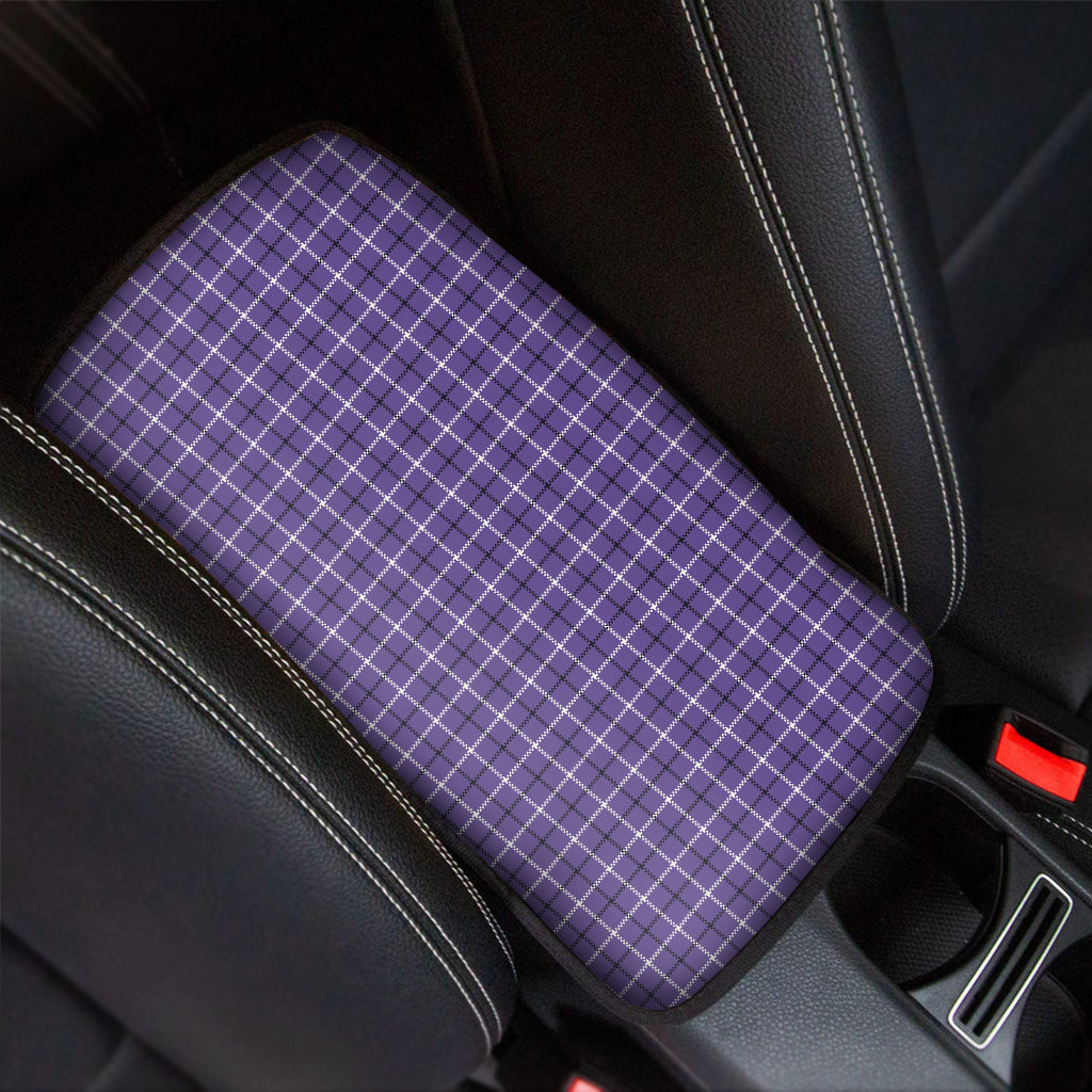 Purple And White Tattersall Print Car Center Console Cover