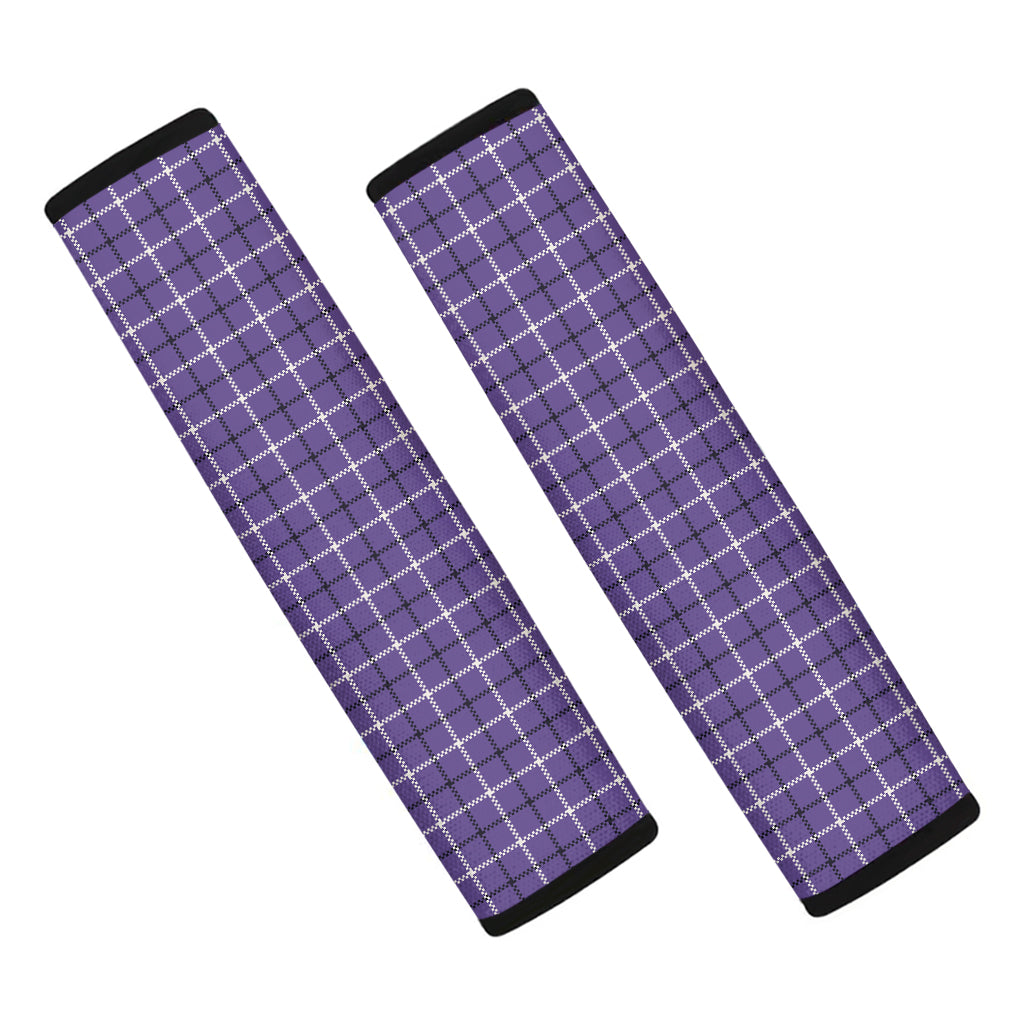 Purple And White Tattersall Print Car Seat Belt Covers