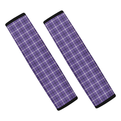 Purple And White Tattersall Print Car Seat Belt Covers