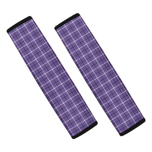 Purple And White Tattersall Print Car Seat Belt Covers