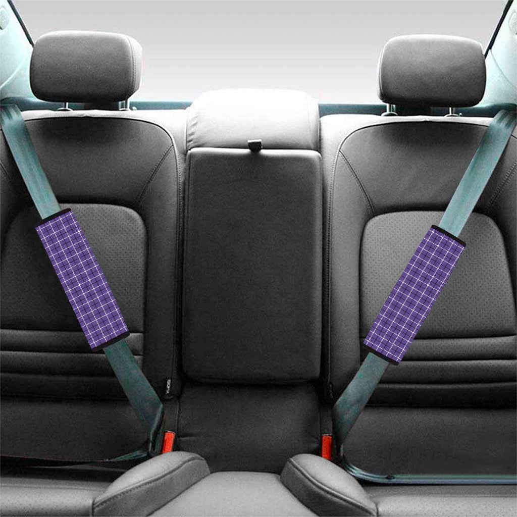 Purple And White Tattersall Print Car Seat Belt Covers