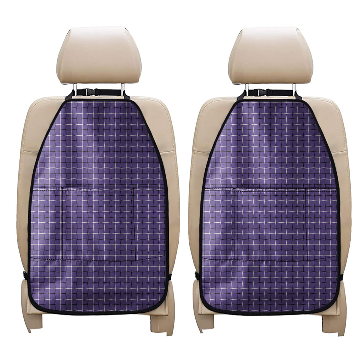 Purple And White Tattersall Print Car Seat Organizers