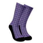 Purple And White Tattersall Print Crew Socks
