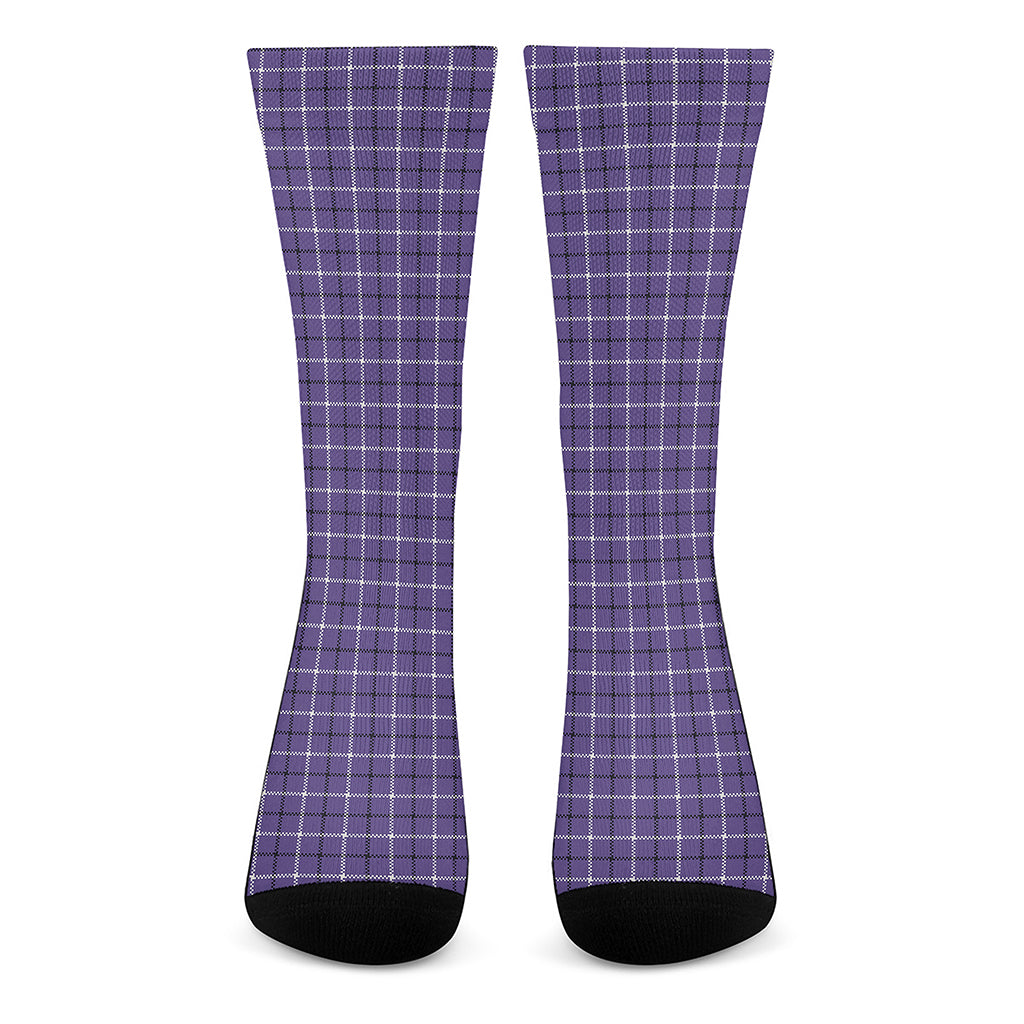 Purple And White Tattersall Print Crew Socks
