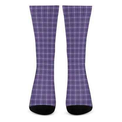 Purple And White Tattersall Print Crew Socks