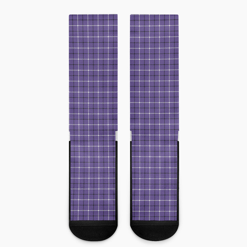 Purple And White Tattersall Print Crew Socks