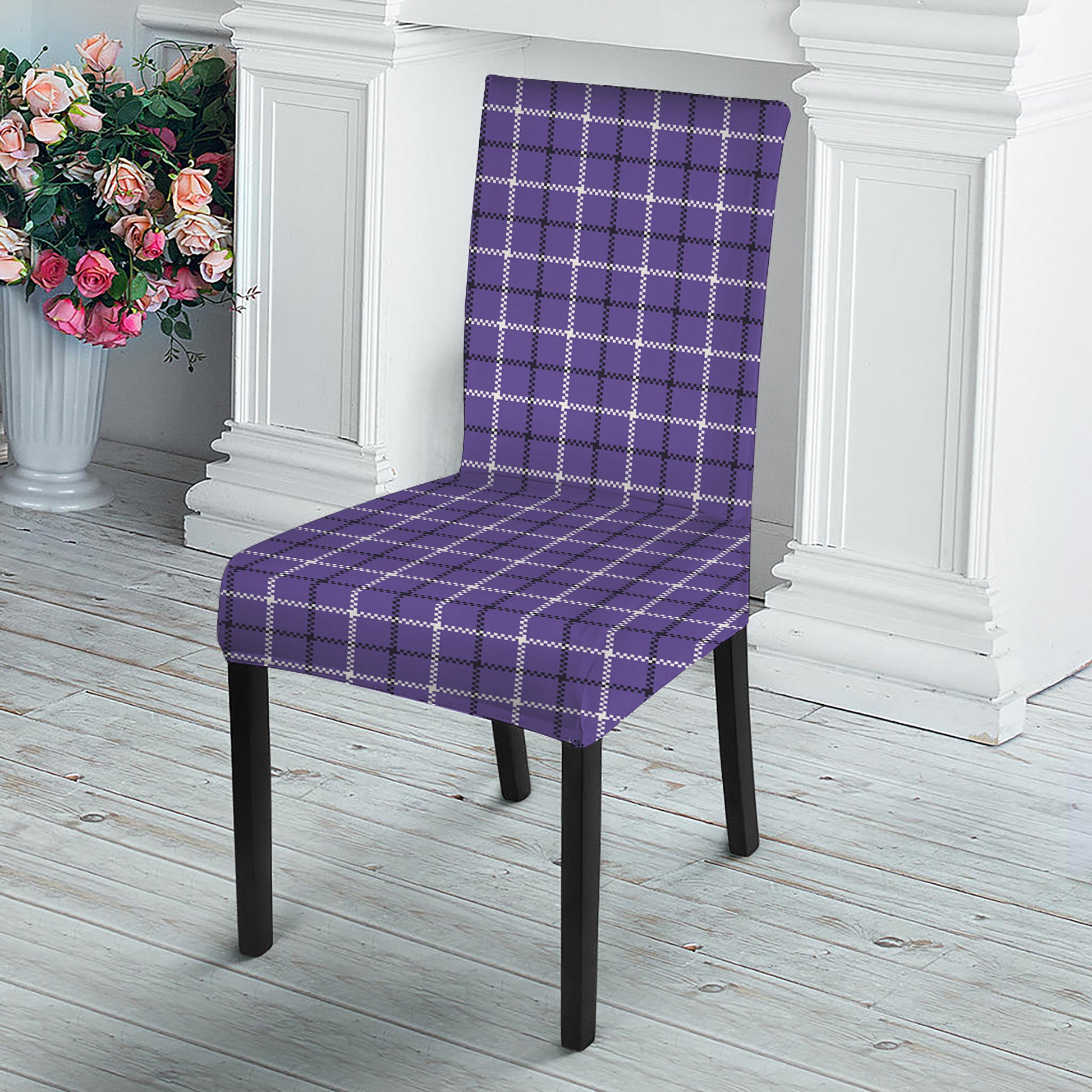 Purple And White Tattersall Print Dining Chair Slipcover