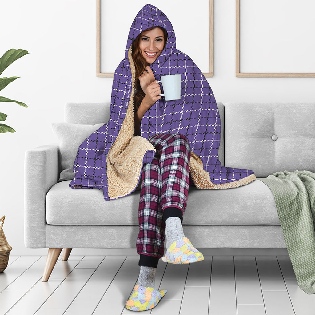 Purple And White Tattersall Print Hooded Blanket