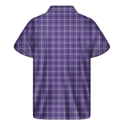 Purple And White Tattersall Print Men's Short Sleeve Shirt