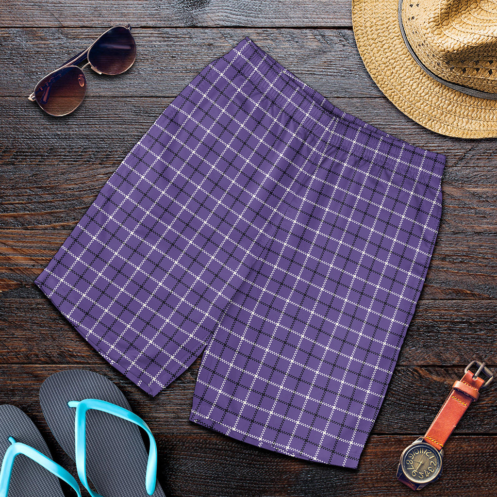 Purple And White Tattersall Print Men's Shorts