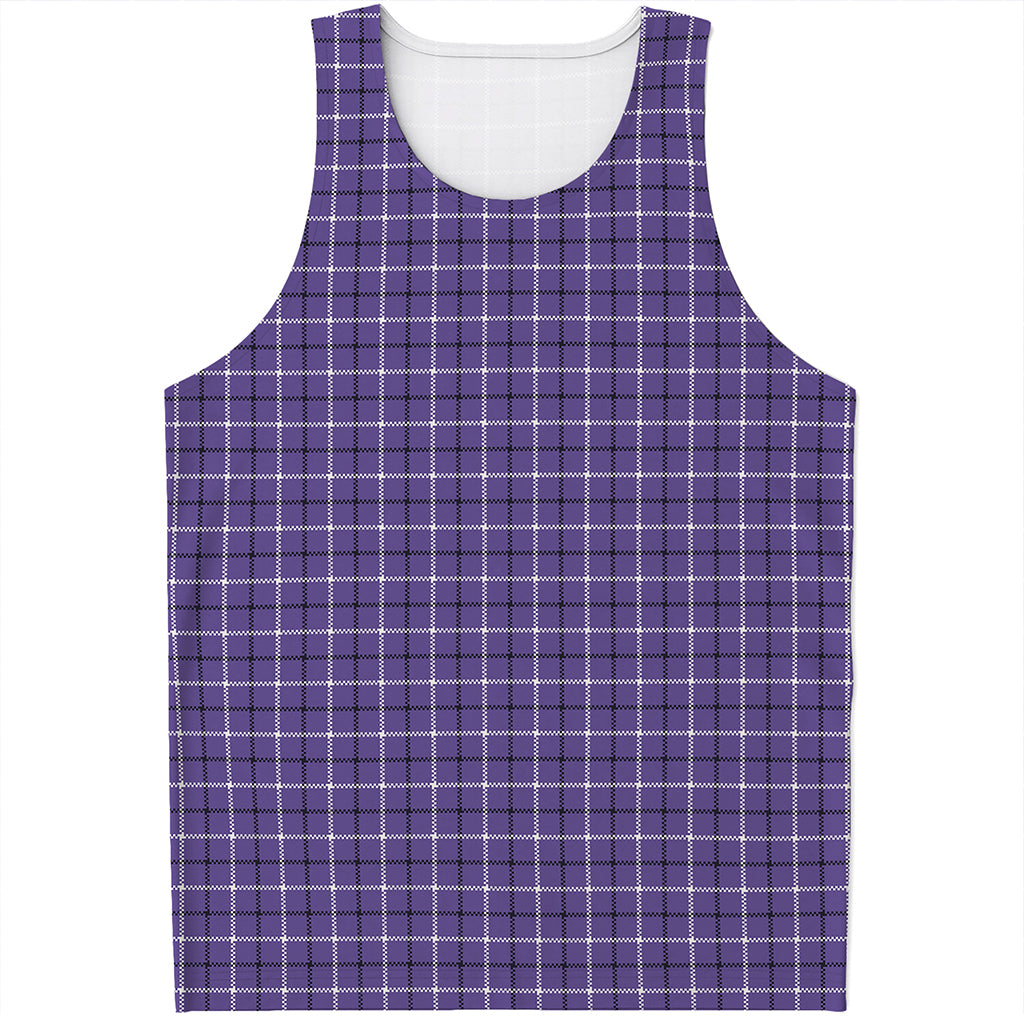 Purple And White Tattersall Print Men's Tank Top
