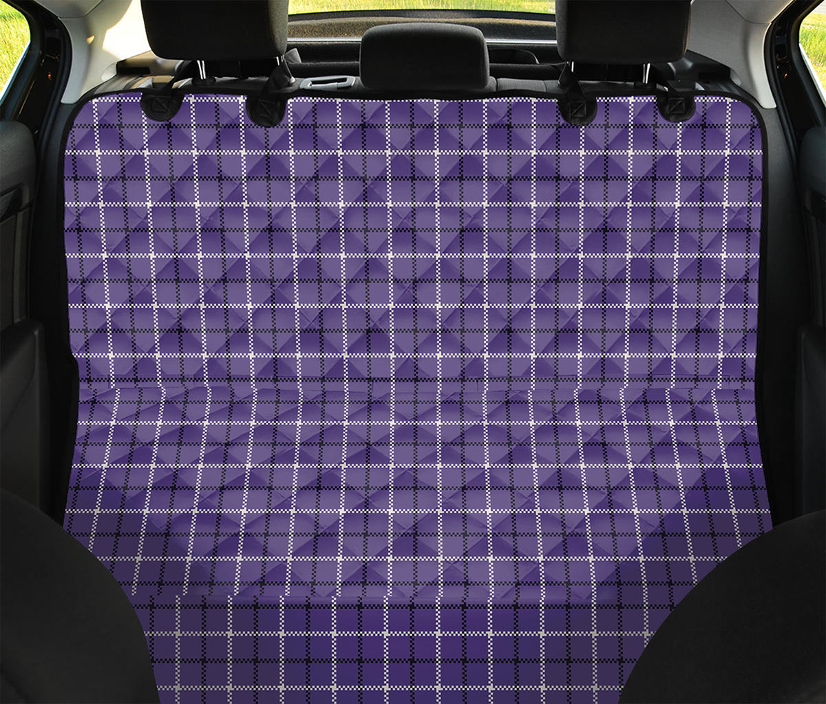 Purple And White Tattersall Print Pet Car Back Seat Cover