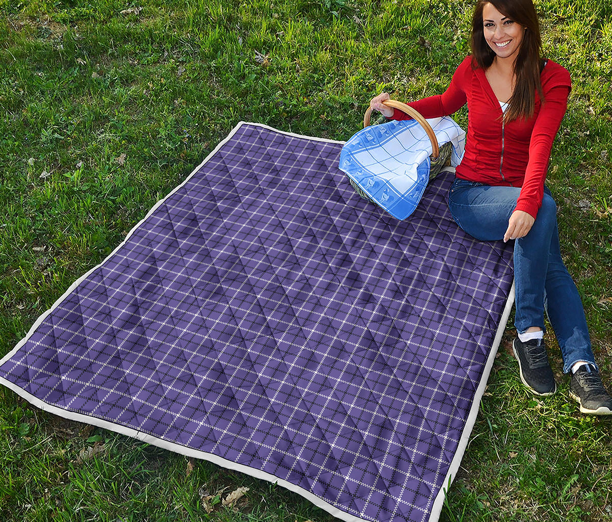 Purple And White Tattersall Print Quilt