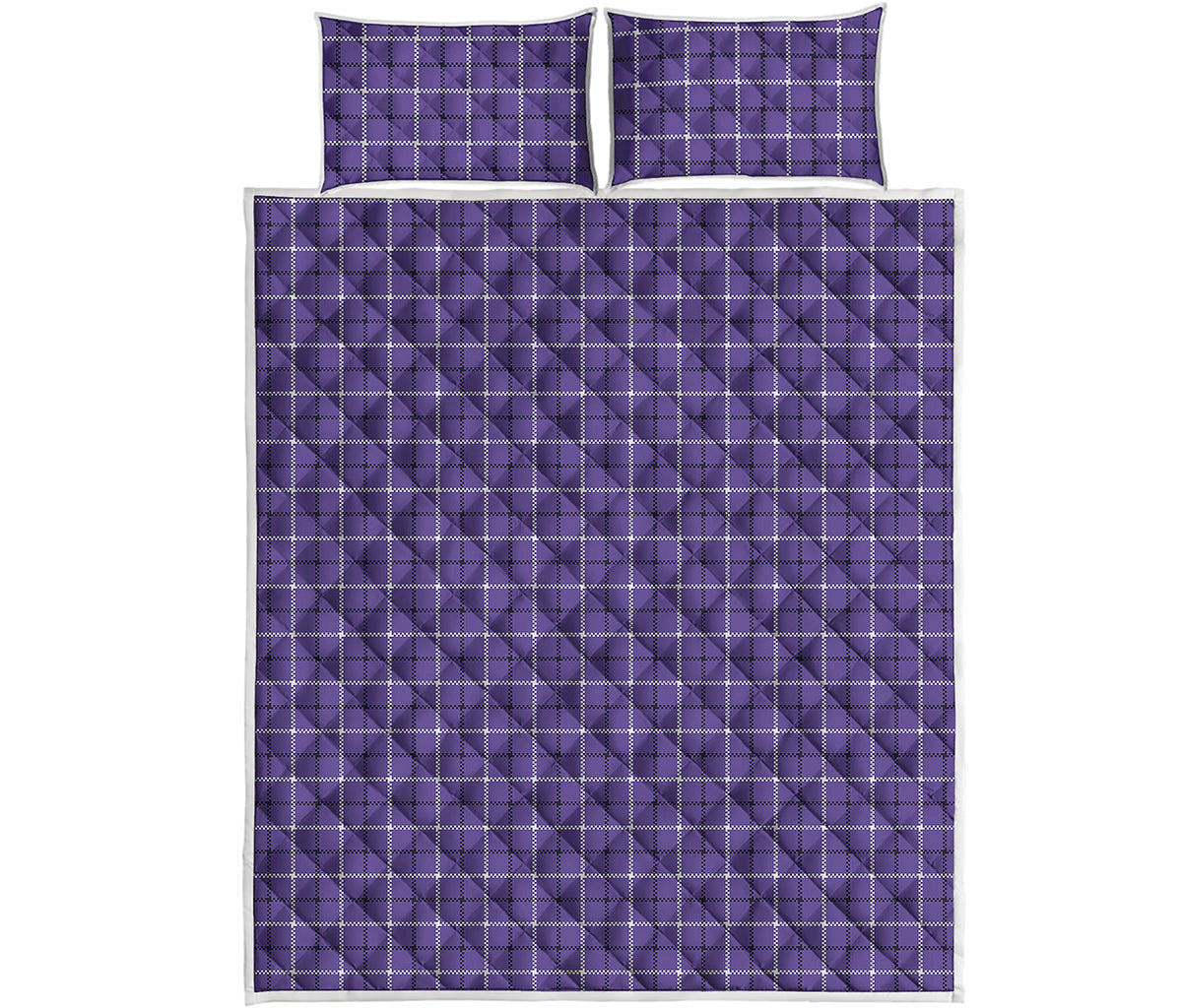 Purple And White Tattersall Print Quilt Bed Set