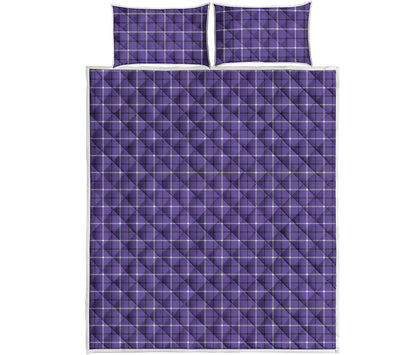 Purple And White Tattersall Print Quilt Bed Set