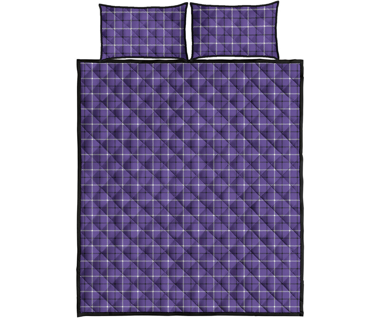 Purple And White Tattersall Print Quilt Bed Set