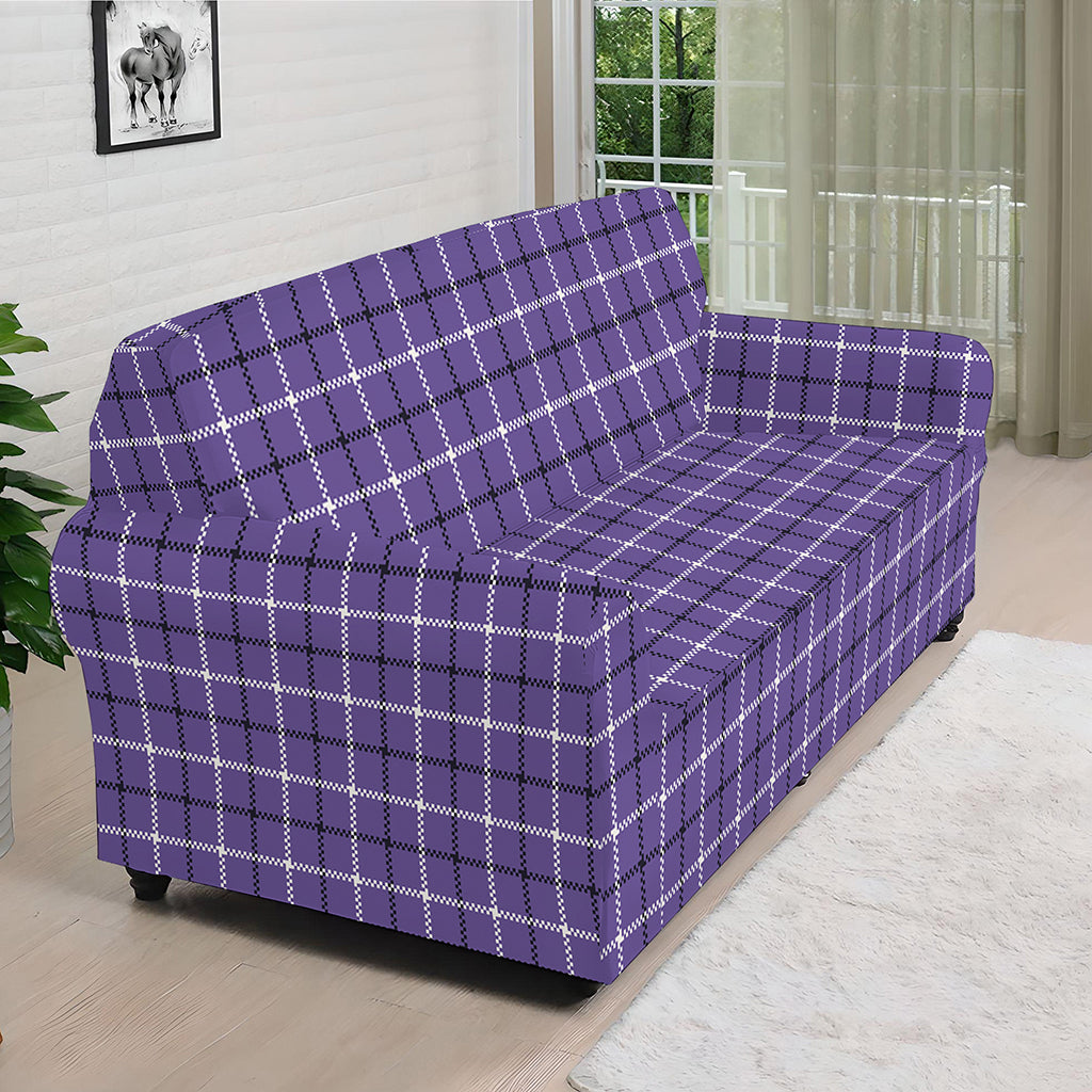 Purple And White Tattersall Print Sofa Cover