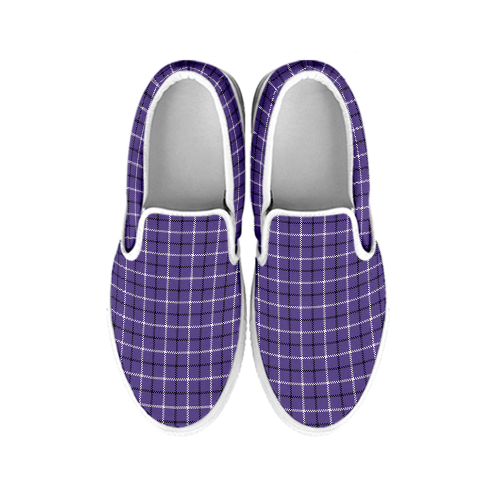 Purple And White Tattersall Print White Slip On Shoes