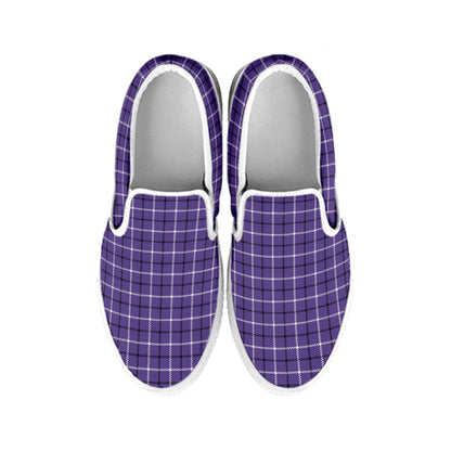 Purple And White Tattersall Print White Slip On Shoes