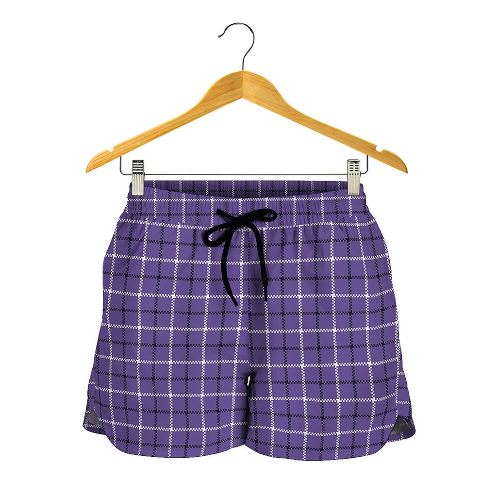 Purple And White Tattersall Print Women's Shorts