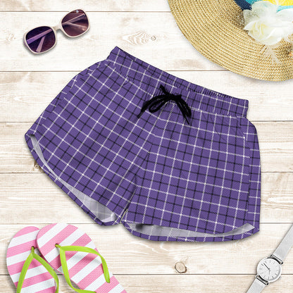 Purple And White Tattersall Print Women's Shorts