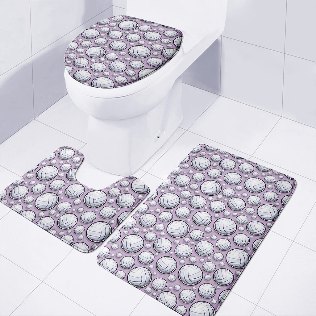 Purple And White Volleyball Print 3 Piece Bath Mat Set
