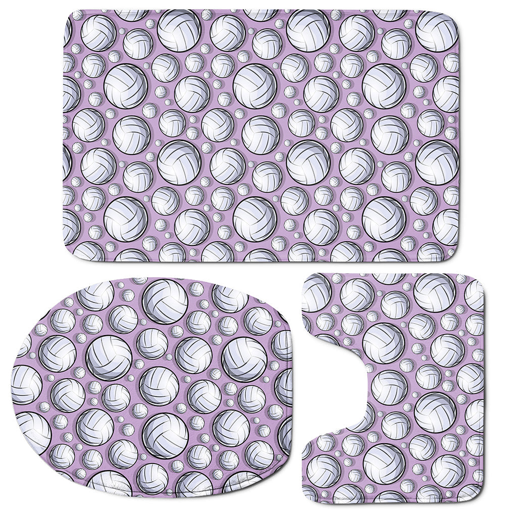 Purple And White Volleyball Print 3 Piece Bath Mat Set