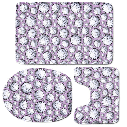 Purple And White Volleyball Print 3 Piece Bath Mat Set