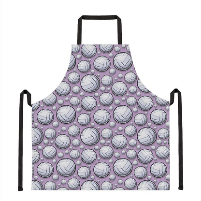 Purple And White Volleyball Print Apron