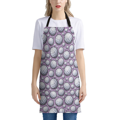 Purple And White Volleyball Print Apron