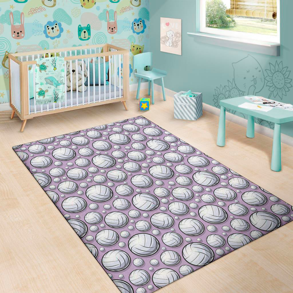 Purple And White Volleyball Print Area Rug