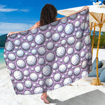 Purple And White Volleyball Print Beach Sarong Wrap
