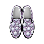 Purple And White Volleyball Print Black Slip On Shoes