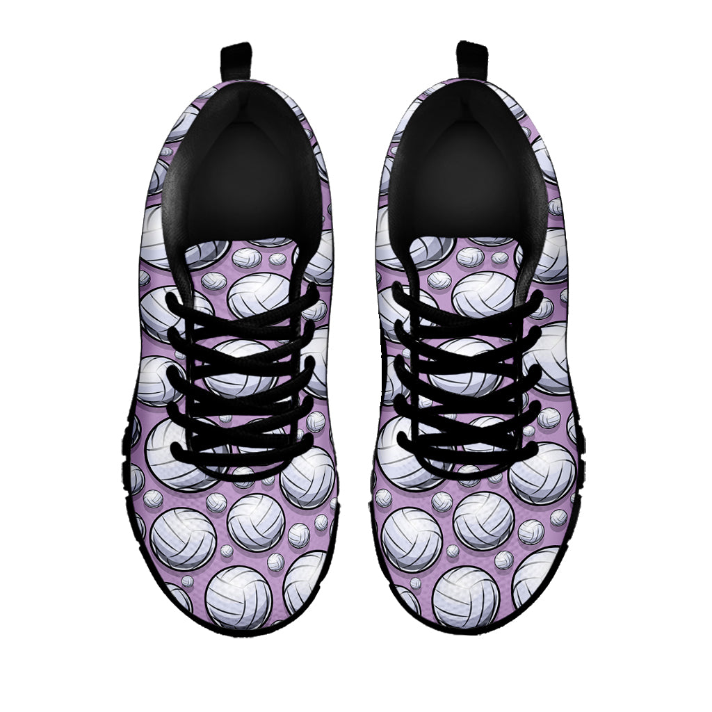 Purple And White Volleyball Print Black Sneakers