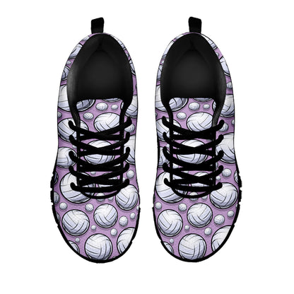 Purple And White Volleyball Print Black Sneakers
