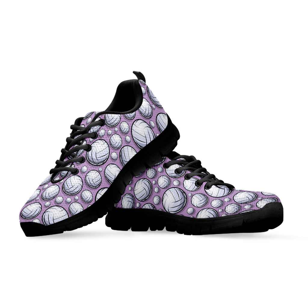Purple And White Volleyball Print Black Sneakers