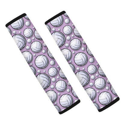 Purple And White Volleyball Print Car Seat Belt Covers